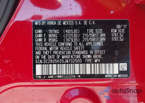 2018 Honda Hr-V Lx z USA, uszkodzony, nr VIN 3CZRU5H30JM702500